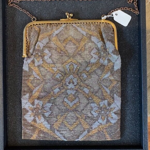 Vintage Beaded Cut Steel Art Deco Flapper Bag Chain Strap Made in France - Picture 1 of 7